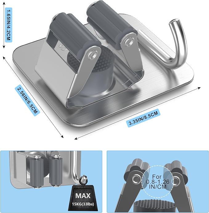 4 Pack Stainless Steel Mop and Broom Gripper with Hook, Screw Drilling or Self Adhesive Mop and Broom Holder Wall Mount, Storage Rack for Closet Laundry Garage Garden Tool Organizer, Silver - Image 5