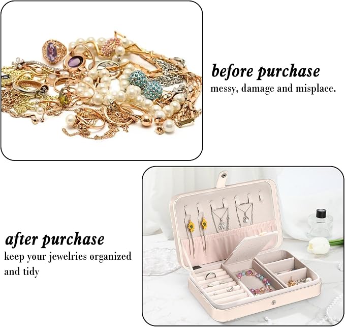 Travel Jewelry Case Small Portable Organizer Jewelry Box Jewellery Boxes for Girls Boys White Travel Jewellery Storage for Necklace Earring Ring Bracelet Birthday Christmas Thanksgiving Gift - Image 4