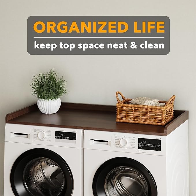 SpaceAid Washer Dryer Countertop, Laundry Wood Shelf Topper with Edge, 54" Width x 27.5" Depth Cover Guard Organizer for Washer and Dryer Laundry Hamper Counter Storage Organization (Brown Wood) - Image 5