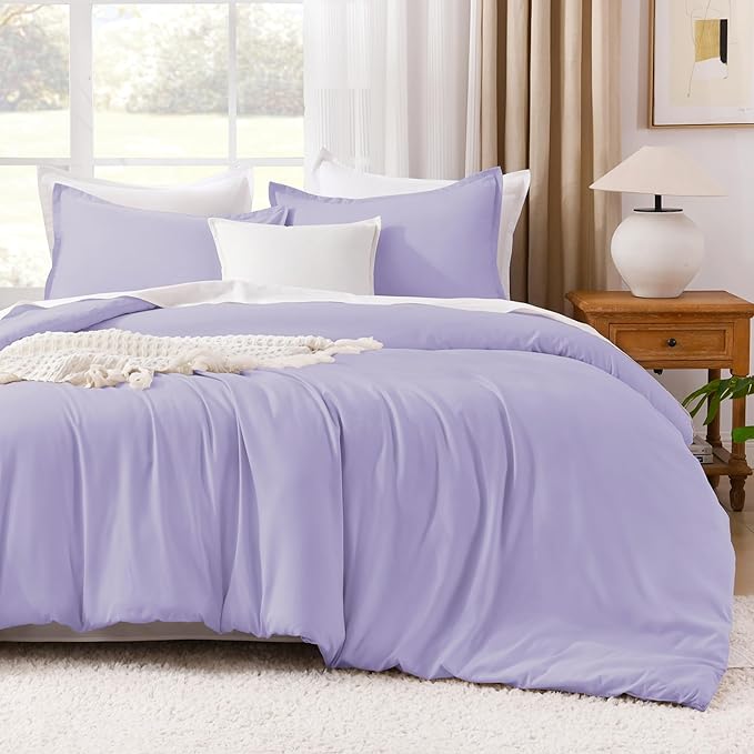Litanika Comforters Twin XL Size Lavender, 2 Pieces Lightweight Solid Bedding Set & Collections, All Season Fluffy Bed Set (68x92 Inches Comforter & 1 Pillowcase)