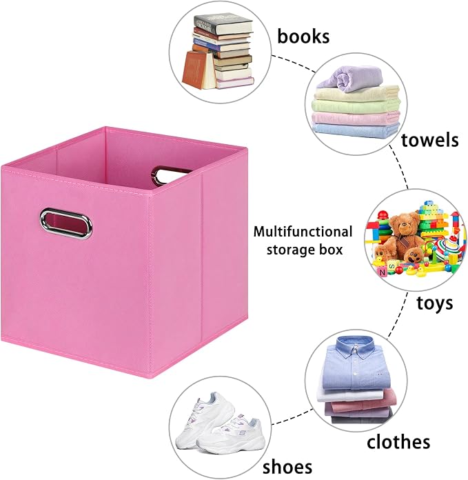 Fabric storage bins Cubes, Fabric Cube Organizer with Handle, Foldable Cube Bins for Cloth or Accessary Storage, 11x11x11, Set of 6, (Pink) - Image 3