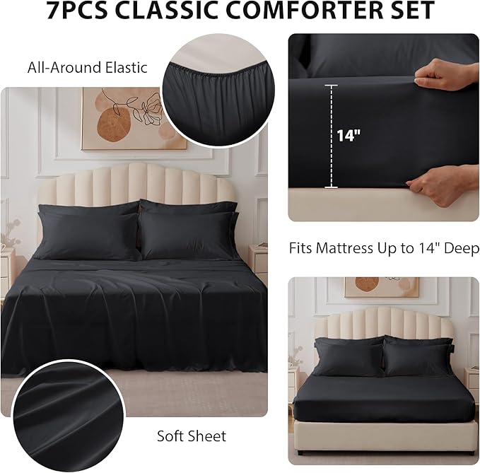 Twin XL Comforter Set Black - Bed in a Bag Twin XL Size 5 Pieces, Soft Bedding Set for All Seasons, Premium College Dorm Comforter Set with Comforter, 1 Sheet, 1 Pillowcase & 1 Sham
