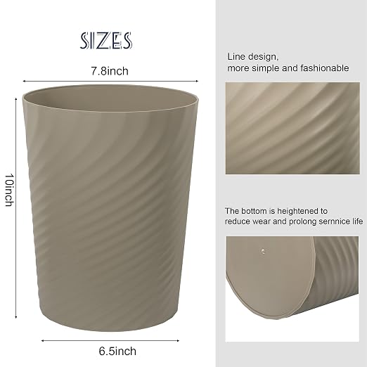 UUJOLY Plastic Small Trash Can Wastebasket, Garbage Container Basket for Bathrooms, Laundry Room, Kitchens, Offices, Kids Rooms, Dorms, (Khaki, 1.8 Gallon) - Image 2