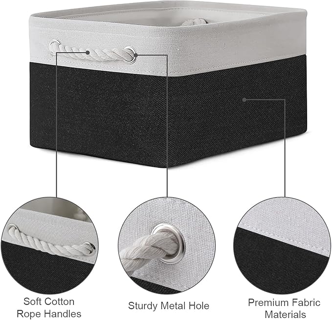 TheWarmHome Storage Bins for Shelves - 1 Pack 13.8x9.7x6.7 inch Storage Basket for Organizing for Closet Organizer Cubes Laundry Cloth Nursery (White & Black) - Image 6