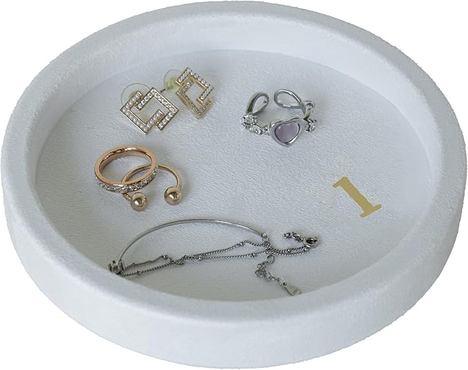 COLLECTIVE HOME - Velvet Jewelry Tray, 6" Monogrammed Jewelry Dish, Smooth Velour Display Dish for Rings, Earrings, Necklaces, Makeup, Personalized Gifts for Women (White-l) by COLLECTIVEHOME