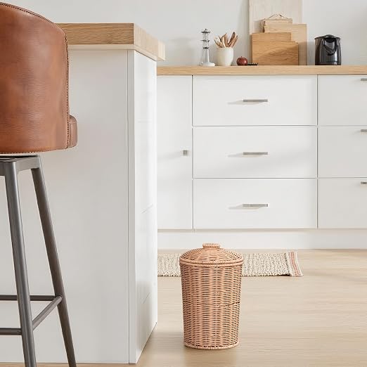 GRANNY SAYS Wicker Small Bathroom Trash Can with Lid, 2 Gallon Cute Decorative Waste Basket for Bedroom and Dorm, Office Garbage Cans for Under Desk, Mini Round Trash Bin for Decor, Nude Color - Image 7