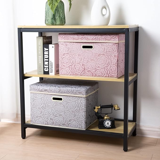 PRANDOM Larger Collapsible Storage Cubes with Lids Fabric Decorative Storage Bins Boxes Organizer Containers Baskets with Cover Handles for Bedroom Closet Living Room 17.7x11.8x11.8 Inch 3 Pack - Image 2