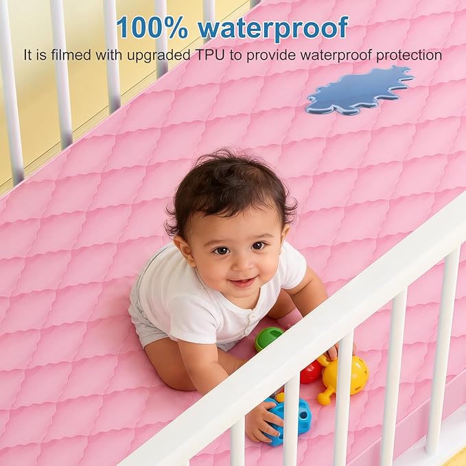 2 Pack Waterproof Mattress Protector Crib,Cotton 24X38 Fitted Crib Sheets Crib Mattress Protector Sheets,Soft Bed Sheets,Washable Little Bed Sheets,Neutral for Boy,Girl,Toddler(Pink, 24X38inch)