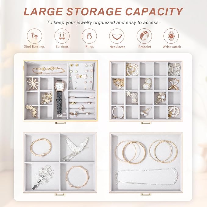 Jewelry Box Organizer for Women Girls, 4-Layer Large Jewelry boxes with 3 Drawers Jewelry Storage Case for Earrings Bracelets Necklaces - Image 3