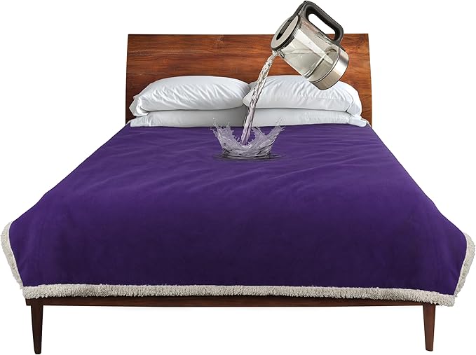 Catalonia Waterproof Bed Blanket, Washable Leakproof Bed Cover for Couples, Reversible Protector Blanket for Couch Sofa, Stain Proof Blanket Pad for Adults, 50X60 inches, Purple