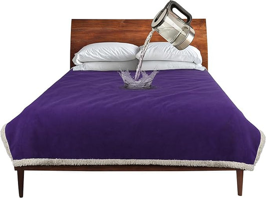 Catalonia Waterproof Bed Blanket, Washable Leakproof Bed Cover for Couples, Reversible Protector Blanket for Couch Sofa, Stain Proof Blanket Pad for Adults, 50X60 inches, Purple