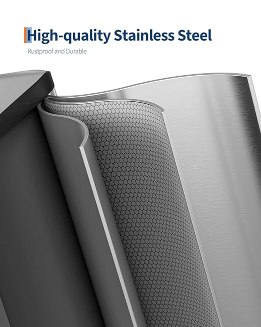 GarveeHome 2 x 8 gal Stainless Steel Double Trash Can with Lid for Kitchen, Large Dual Trash and Recycle Bin Combo, Step-on Kitchen Metal Garbage Cans, PP Inner Buckets, Liner Rim, Silver - Image 3