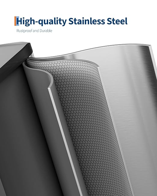 GarveeHome 2 x 8 gal Stainless Steel Double Trash Can with Lid for Kitchen, Large Dual Trash and Recycle Bin Combo, Step-on Kitchen Metal Garbage Cans, PP Inner Buckets, Liner Rim - Image 3
