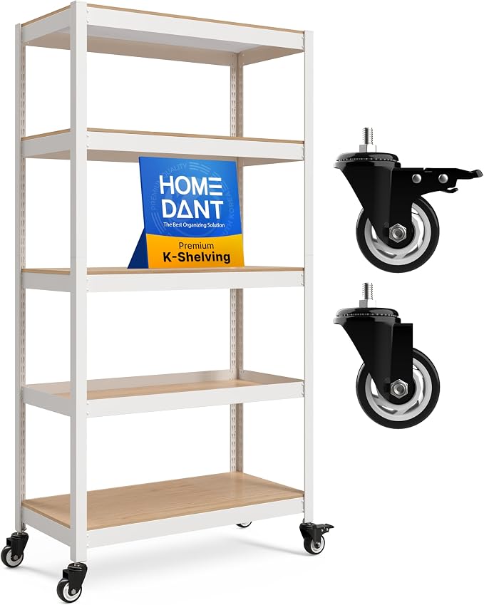 HOMEDANT House 36.2" W 5 Tier Heavy Duty Garage Shelving Adjustable Metal Rack Storage Shelves Standing Shelf Unit Organizers Pantry Closet Office White 1Pack by TheBestOrganizingSolution