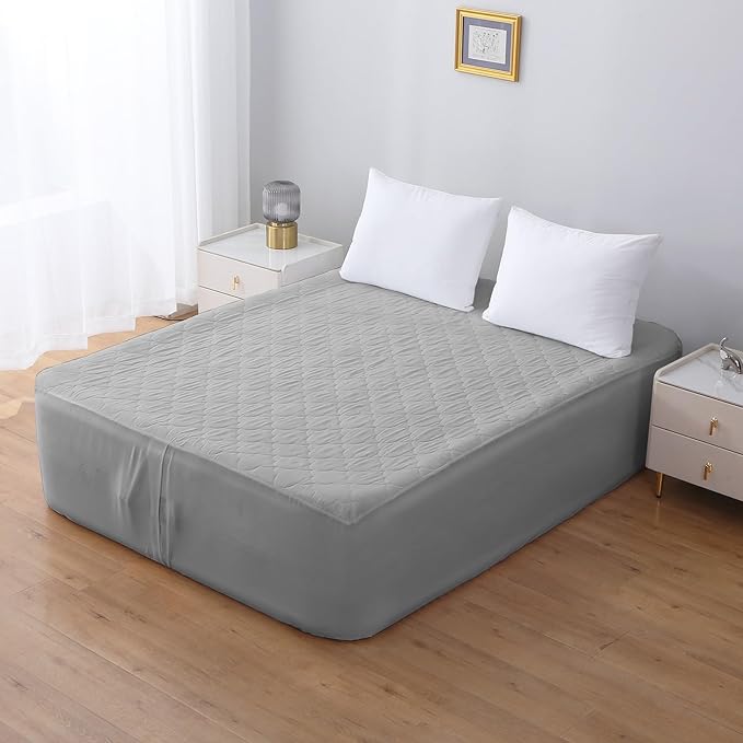Queen Air Bed Mattress Pad with 15-24 Inch Deep Pockets - Waterproof Protector for Warm Sleep & Cold Air Insulation,Perfect for Camping, Guest Bed, Pets & Overnight Visitors-Gray