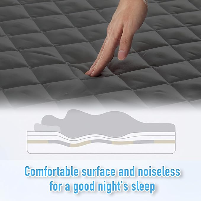 HYLEORY King Size Waterproof Mattress Pad Protector, Breathable Quilted Mattress Cover Noiseless Waterproof Fitted Sheet Mattress Topper Upto 21" Deep Pocket, Dark Grey