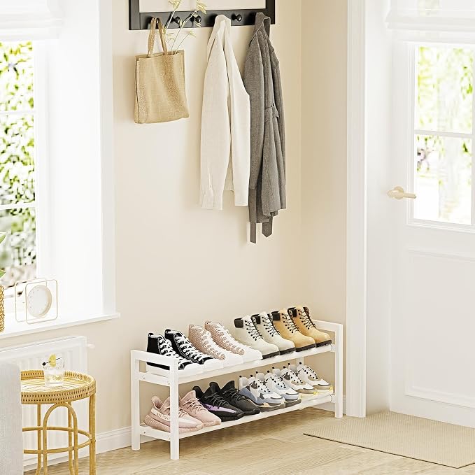 Mavivegue Expandable Shoe Rack, 2-Tier Adjustable Shoe Organizer, Shoe Shelf for Closet, Entryway, Front Door - Image 2