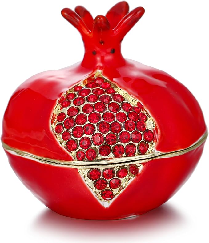 Hand Painted Fruit Trinket Box for Home Decor, Hinged Jewelry Organizer Storage, Unique Personalized Collectible Keepsake Figurine Handmade Decorative Ornament Gifts (Pomegranate) by AzurtLCX