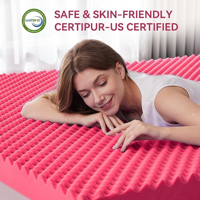 SINWEEK 3 Inch Egg Crate Memory Foam Mattress Topper Twin XL, Twin Extra Long Mattress Pads for College Dorm Single Bed, Pressure Relieve CertiPUR-US Certified,39x80 Inches, Pink