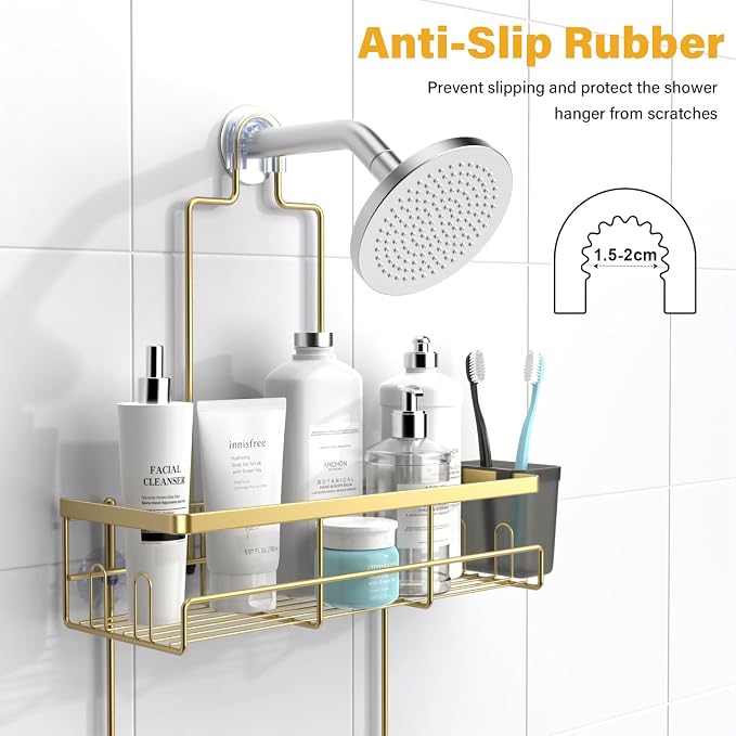 AKTECKE Shower Caddy Hanging Bathroom Organizer: Rustproof Shelf for Inside Shower - No Drilling Racks Over Showerhead - Bath Shelves for Shampoo Soap Gold - Image 2