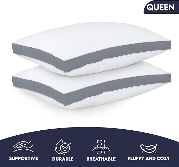 Utopia Bedding Bed Pillows for Sleeping King Size (Grey), Set of 2, Soft & Fluffy Pillow with Down Alternative Filling, Cooling, Hotel Quality, Gusseted Pillow for Back, Stomach or Side Sleepers
