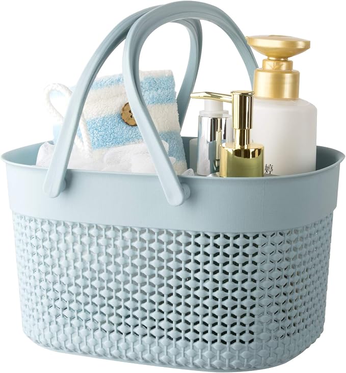 rejomiik Portable Shower Caddy Basket, Plastic Organizer Storage Tote with Handles Toiletry Bag Bin Box for Bathroom, College Dorm Room Essentials, Kitchen, Camp, Gym, Blue by rejomiik