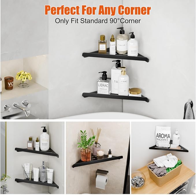 Fikoksol Shower Caddy, 4 Pack Bathroom Corner Shelf, Triangle Shelf Storage for Bathroom Shower, Black Metal Shower Shelf & Rustproof Wall Mounted Adheisve Shower Organizer Accessories and Essentials - Image 7