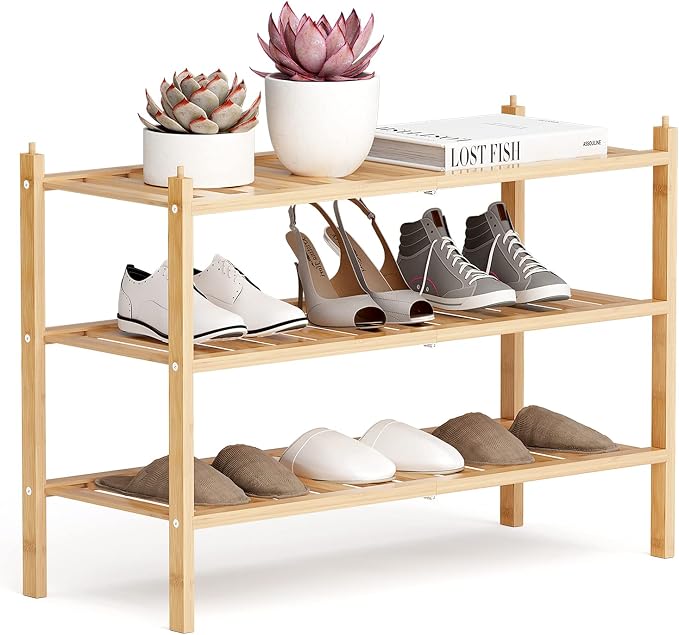 Dranixly Shoe Rack, 3-Tier Bamboo Stackable Shelf Storage Organizer, Stand for Closet, Entryway, Hallway, Bathroom and Living Room（Natural） by Dranixly