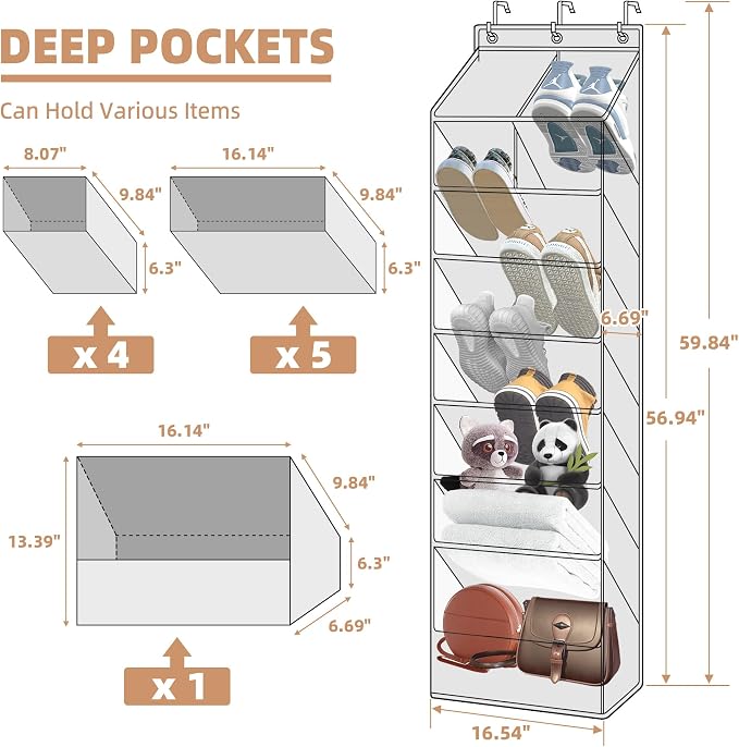 STORAGE MANIAC Over the Door Shoe Organizer Heavy-Duty Large Deep Pocket Hanging Shoe Organizer Shoe Rack Door Closet Shoe Organizer for Wall, Dorm & Narrow Door Storage Shoe Holder Oat Beige, 2 Pack - Image 3