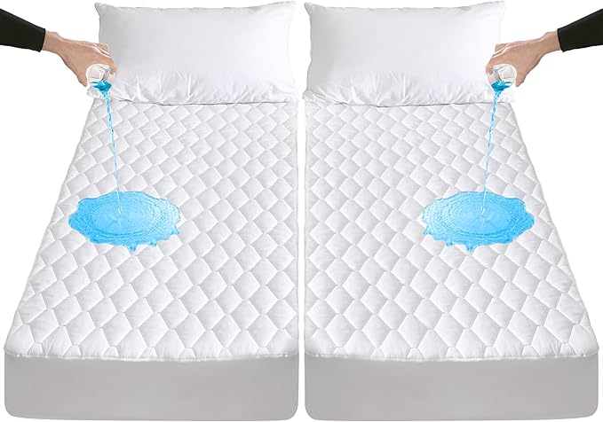 Waterproof Split King Mattress Protector for Adjustable Beds, Breathable Noiseless Split King Mattress Pad Cover, 6-18 Inches Deep Pocket, White
