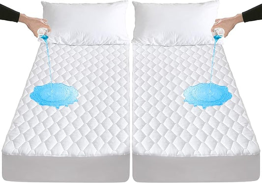 Waterproof Split California King Mattress Protector for Adjustable Beds, Breathable Noiseless Split Cal King Mattress Pad Cover, 6-18 Inches Deep Pocket, White