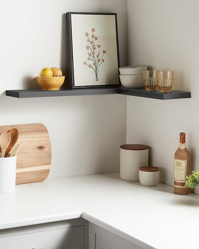 BAYKA Floating Shelves Grey, 22.5 inch Rustic Wood Wall Mounted Shelves for Bathroom, Bedroom, Living Room, Kitchen, Hanging Shelf for Books/Storage/Decor (Gray,Set of 2) - Image 2