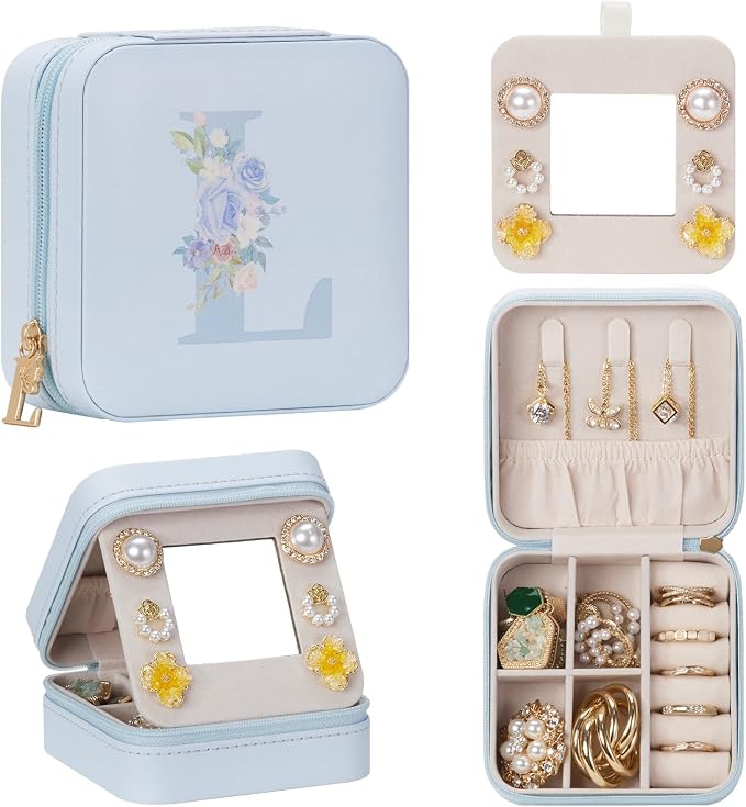 Enthralite Travel Jewelry Box for Gift: Traveling Jewelry Case for Girls Women - Mini Organizer for Necklaces Earrings Blue L by Enthralite