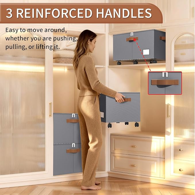 Foyego Shoe Organizer for Closet, Shoe Storage Organizer with Wheels and Adjustable Dividers, Stackable Shoe Storage Box with Clear Cover, Foldable Closet Shoe Organizer Fits up to 24-48 Pairs, Gray - Image 6