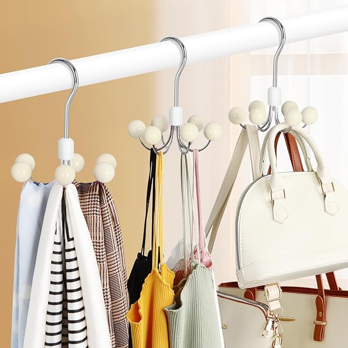 TOPIA HANGER Hoodie Hangers with 6 Wood Balls, 360°Swivel Purse Hanger, Scarf Hanger, Closet Hooks, Handbag Organizer, Bra Hanger, Accessory Organizers for Scarf, Tanktop, Hat, Hoodie CT56W - Image 5