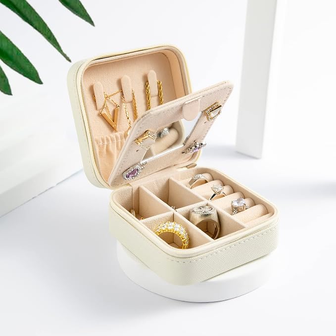 KElofoN Travel jewelry case Travel jewelry box Travel Jewelry Organizer Small Jewelry Organizer Box Gift for Girls Women with Mirror(White) - Image 6