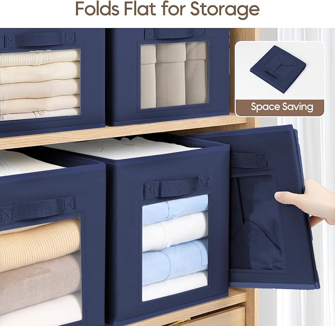 Homsorout Storage Cube 11 Inch - Cube Storage Bins with Window, Closet Storage Baskets with Handle, Fabric Bins for Closet, Shelves, Toys, Clothes, Set of 8, Navy Blue - Image 8