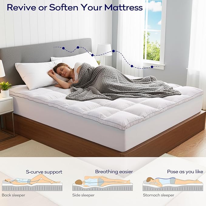 OLANLY Dual-Layer 4 Inch Twin XL Size Memory Foam Mattress Topper for College Dorm Room Essentials, 2 Inch Gel Memory Foam Topper, 2 Inch Cooling Pillow Top Mattress Pad Cover, White