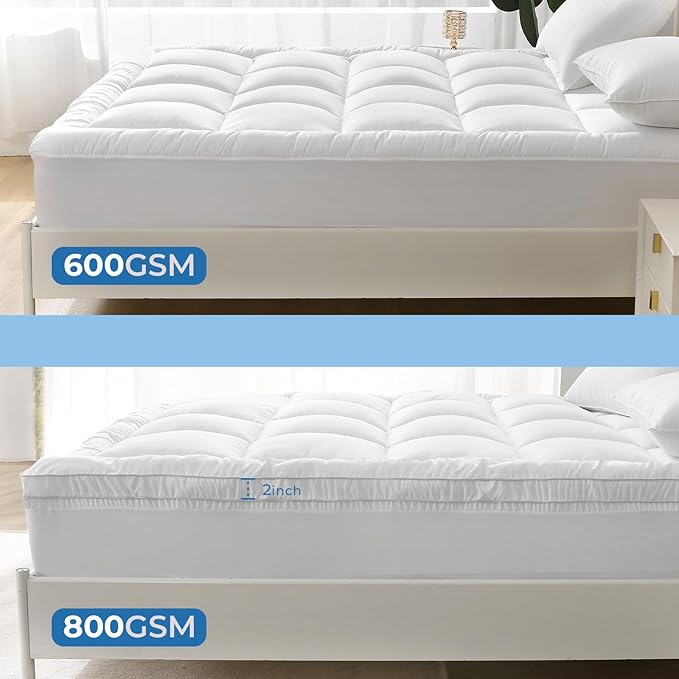 YUGYVOB Twin XL Mattress Topper -600GSM Extra Thick Cooling & Breathable Mattress Pad with Deep Pocket 8"-21" & Soft Down Alternative Filling, White
