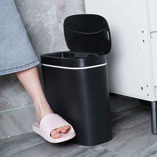 Sooyee 14 litres Automatic Bathroom Trash Can with lid,3.6 Gallon Touchless Trash Can or Kick for Kitchen,Office,Bedroom,Bathroom,Living Room,Black - Image 3