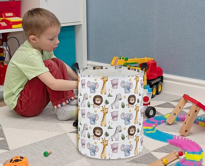Kids Laundry Basket Animal Hamper for Nursery Boy and Girl Cute Kids Toys Storage Bin Organizer Room Decor for Home(Zoo) - Image 3