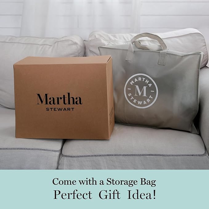Martha Stewart Extra Warmth White Goose Feather Down Fiber Comforter-Queen Size Duvet Insert, Noiseless Fabric with 70oz Filled Luxury Cloud Fluffy Bed Comforter with 8 Corner Loops, White 90x90inch