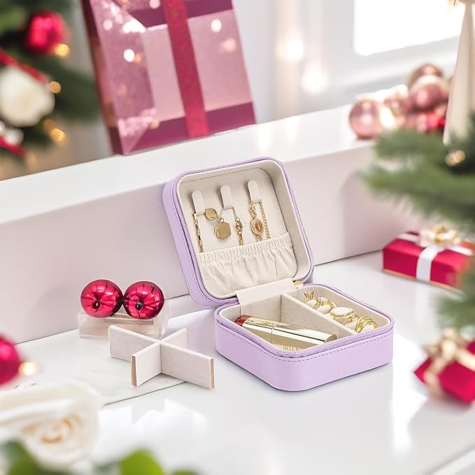 Vlando Small Faux Leather Travel Jewelry Box Organizer Display Storage Case for Rings Earrings Necklace, Purple - Image 7