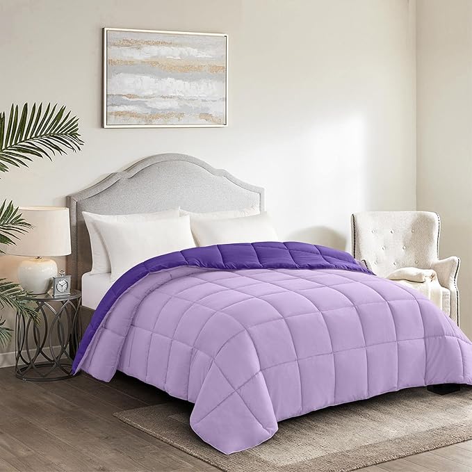 Homelike Moment Oversized Queen Comforter - Purple Duvet Insert Down Alternative Bed Comforter, Lightweight Bedding Comforters Oversize Queen Quilted Soft All Season Reversible Plum/Light Purple