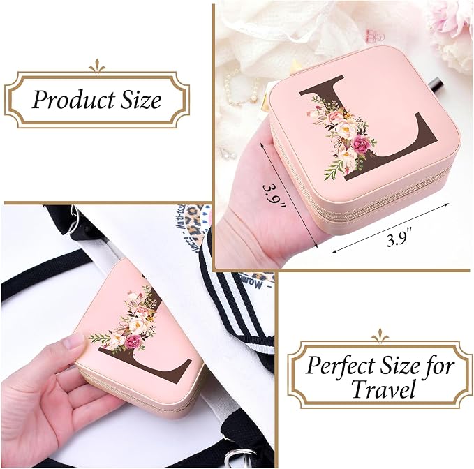 Preppy Travel Jewelry Gifts for Teen Girls, Travel Jewelry Box Personalized Christmas Gifts Stocking Stuffers for Women, Fashion Travel Essentials Trendy Stuff Easter Basket Stuffers, Initial L - Image 3