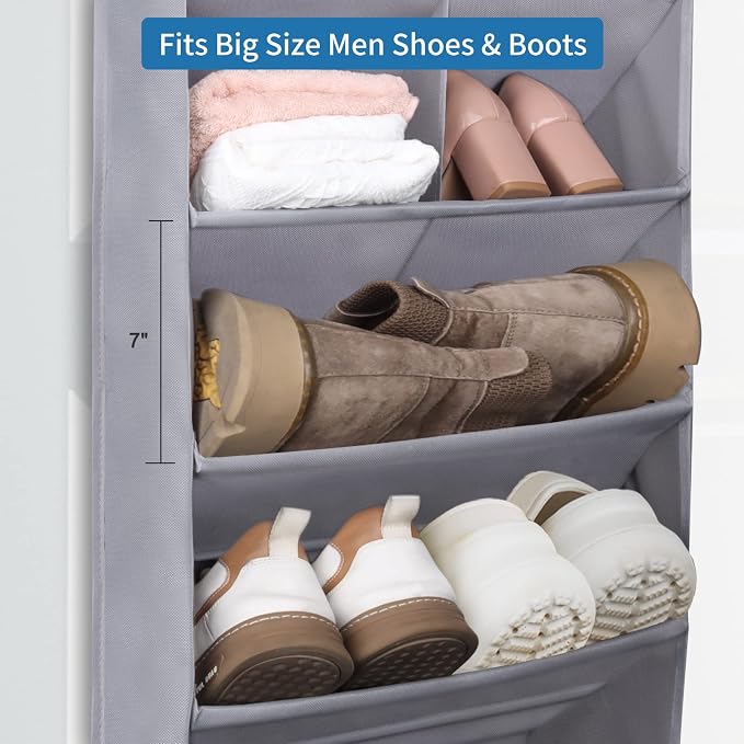 FENTEC 2 Pack Over the Door Shoe Organizer, Hanging Shoe Organizer, 6-Tier Large Deep Pockets Door Shoe Rack with 3 Hooks Shoe Organizer for Shoes, Sneakers, and Home Accessories, Grey - Image 4