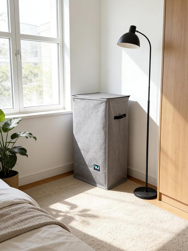 WTREE Laundry Hamper with Lid, Reinforced Sturdy Clothes Hamper with Anti-Puncture Base, Large Collapsible Laundry Basket with Removable Liner Bag, Tall Dirty Clothes Bin for Family, 100L Grey - Image 7