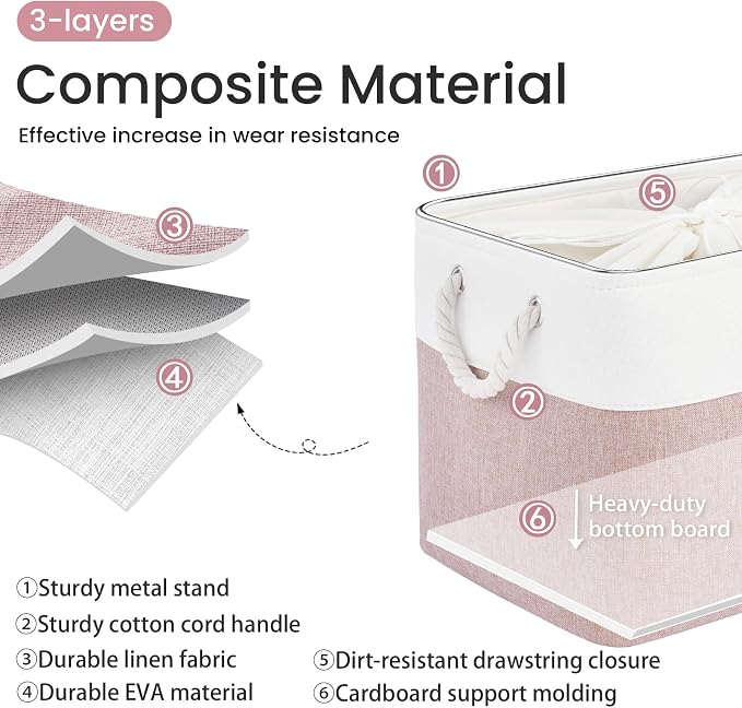 Large Storage Baskets- 16x12x12 inch Storage Bins for Shelves and Closet Organizing, Foldable Fabric Bin for Home Organization Clothes and Laundry (3-Pack, White&Pink) - Image 2