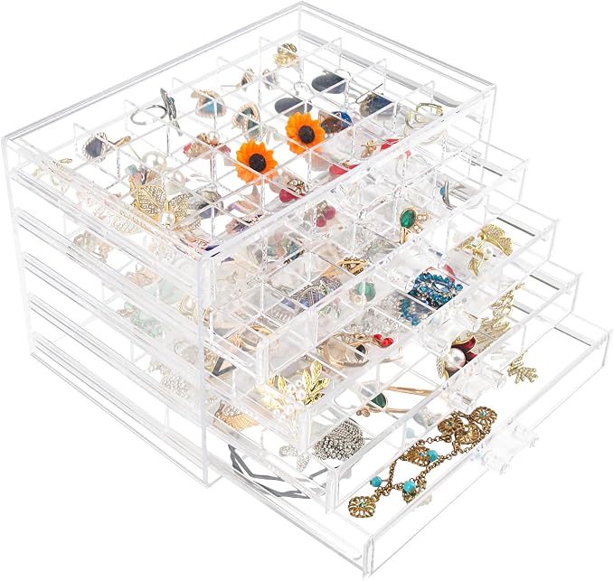 Ptaedex Jewelry Organizer Box, Acrylic Jewelry Holder Clear Jewelry Storage with 5 Drawers for Women Girls Men by Ptaedex