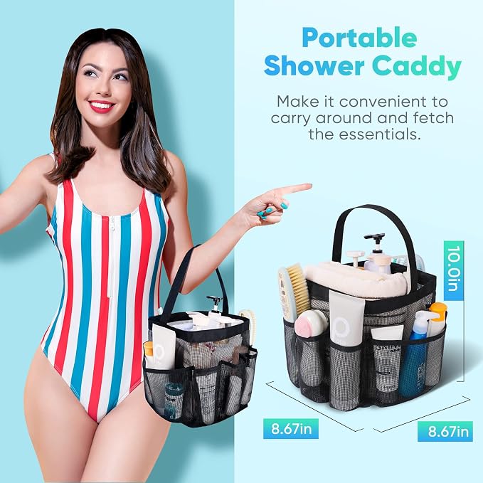 EUDELE Mesh Shower Caddy Portable for College Dorm Room Essentials, Shower Caddy Dorm with 8-Pocket Large Capacity for Beach, Swimming, Gym, Travel essentials - Image 4
